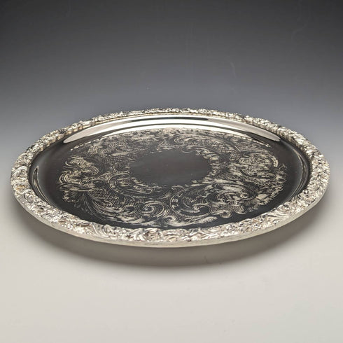 British Vintage Silver Plated Tray Salva Diameter 28cm EHP
